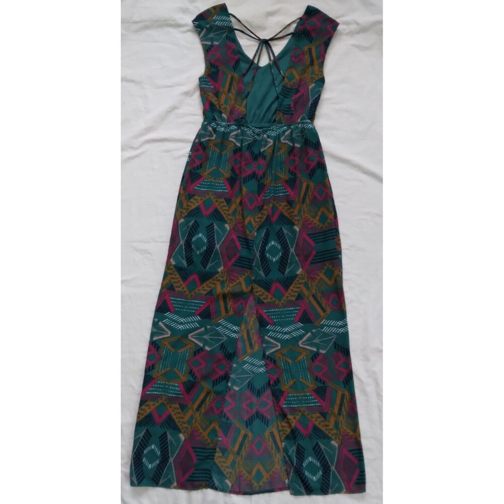 Everly Maxi Dress Aztec Southwestern Geometric Green Womens Size Small - Picture 5 of 9